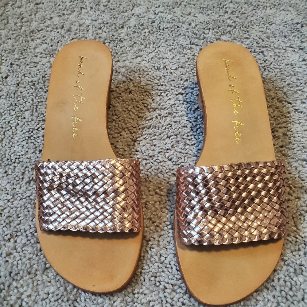 Land Of The Free Leather Rose Gold Sandal Heels Size 7